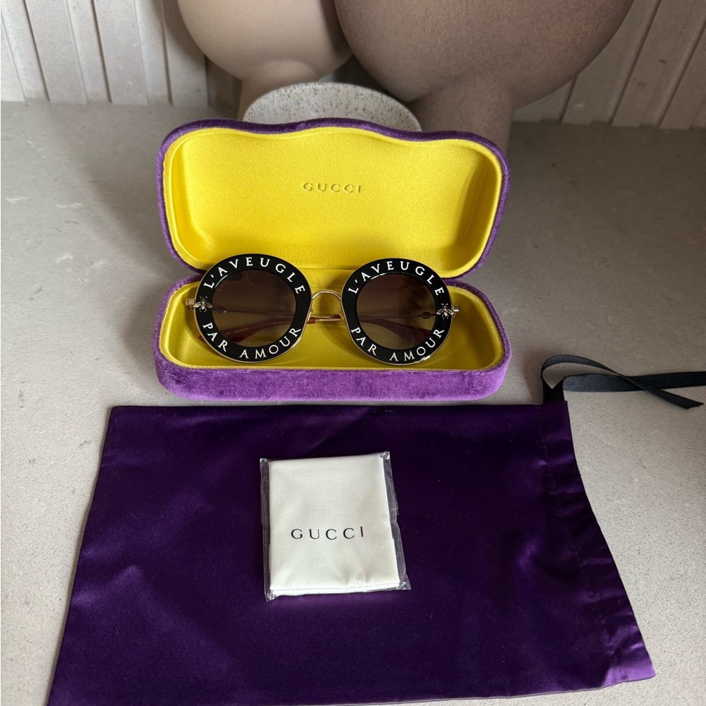 Gucci L'Aveugle Par Amour GG0113S Black Sunglasses